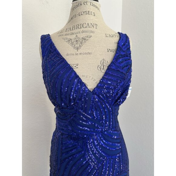 NWT City Studio Ball Gown Sequin Slit Low Back Maxi Dress Size 11 Royal Blue - Picture 8 of 10